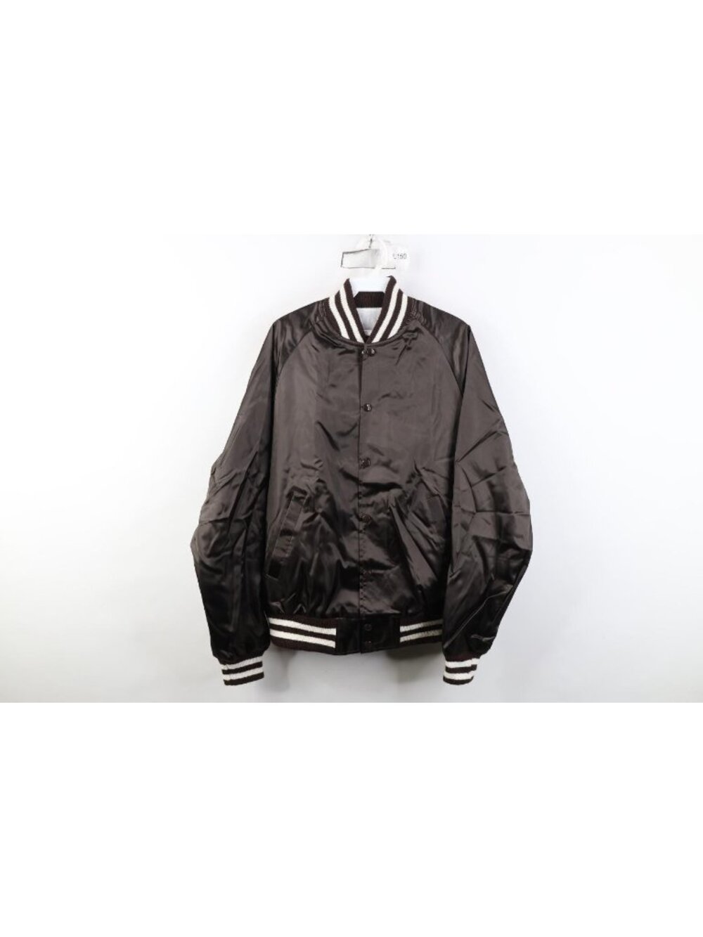 Deadstock Vtg 80s Streetwear Mens Medium Striped Satin Bomber Jacket Brown USA